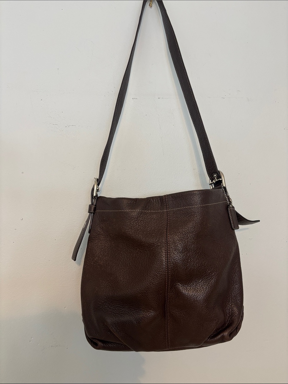 Coach Pebbled Leather Shoulder Bag in Dark Brown